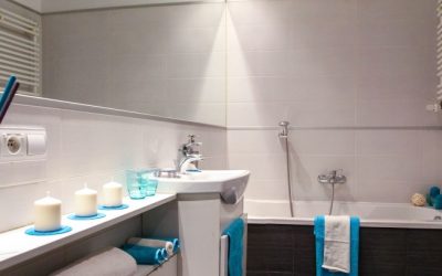 Go Beachy – Aqua Themed Bathrooms with Polished Concrete Floors