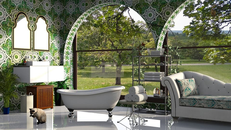 Green Themed Bathrooms with Polished Concrete Floors
