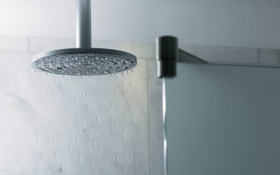 Aqua Themed Bathrooms with Polished Concrete Floors
