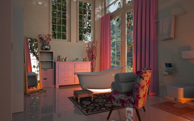 Spectacular Pink Themed Bathrooms with Concrete Polished Floors