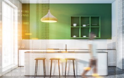Green Themed Kitchens with Polished Concrete Floors