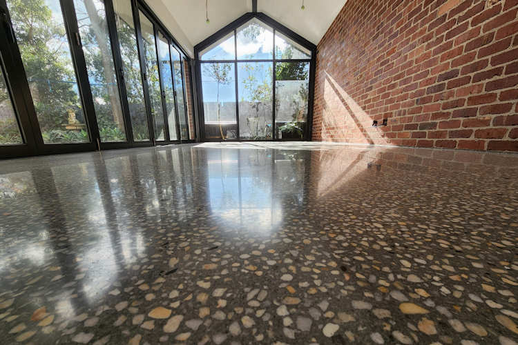 Polished concrete floor sunroom Polished concrete floor sunroom