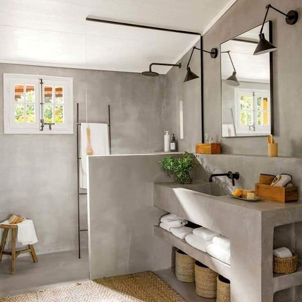 Concrete polished floors in bathrooms